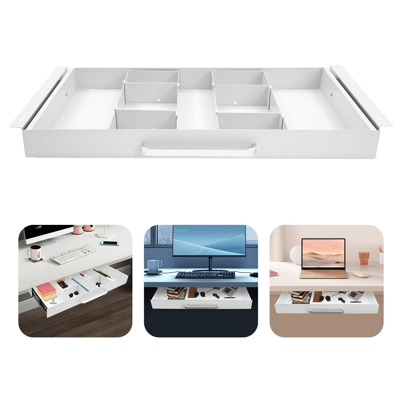 13-33" Wide Under Desk Drawer Slide Out, Under Desk Mounted Pull Out Drawer Accessory, Hidden