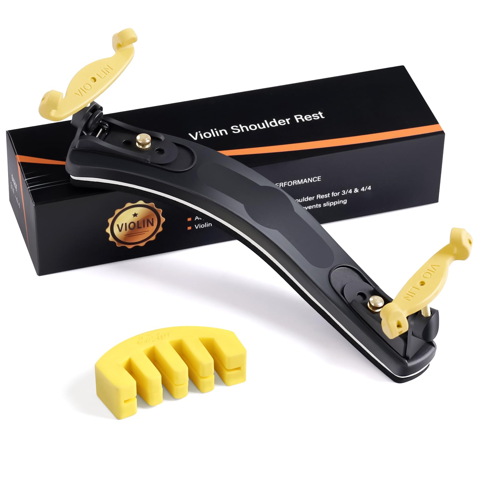 Violin Shoulder Rest for 4/4 and 3/4 Size, Comfortable Premium Shoulder Rest for Violin 4/4 & 3/4 Size, with Double-layered Memory Foam & Height Adjustable Feet & Practice Mute