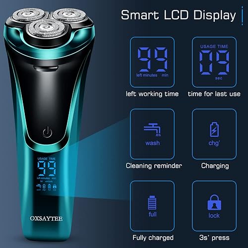 Miniatura 4 de Maquinilla de afeitar eléctrica para hombres afeitadora eléctrica giratoria para hombres con pantalla LED maquinilla de afeitar recargable Negro,