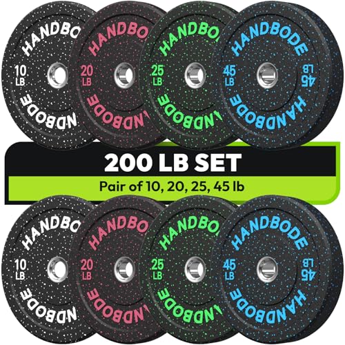 HANDBODE Bumper Plates High-Bounce Olympic Weight Plates, Colored crumb rubber plate for Weight Lifting and Strength Training 200LB