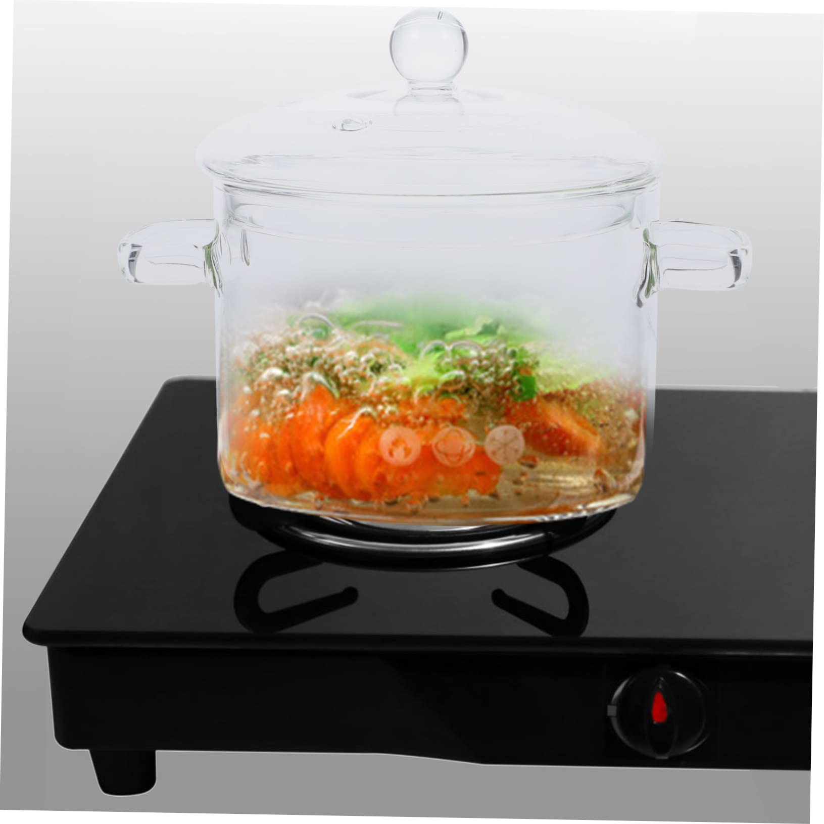 Ciieeo Olla de Vidrio para Inducción con Tapa y Asas Seguras, Capacidad Suficiente para Cocinar Fideos, Leche y Sopas de Manera Transparente y Resistente