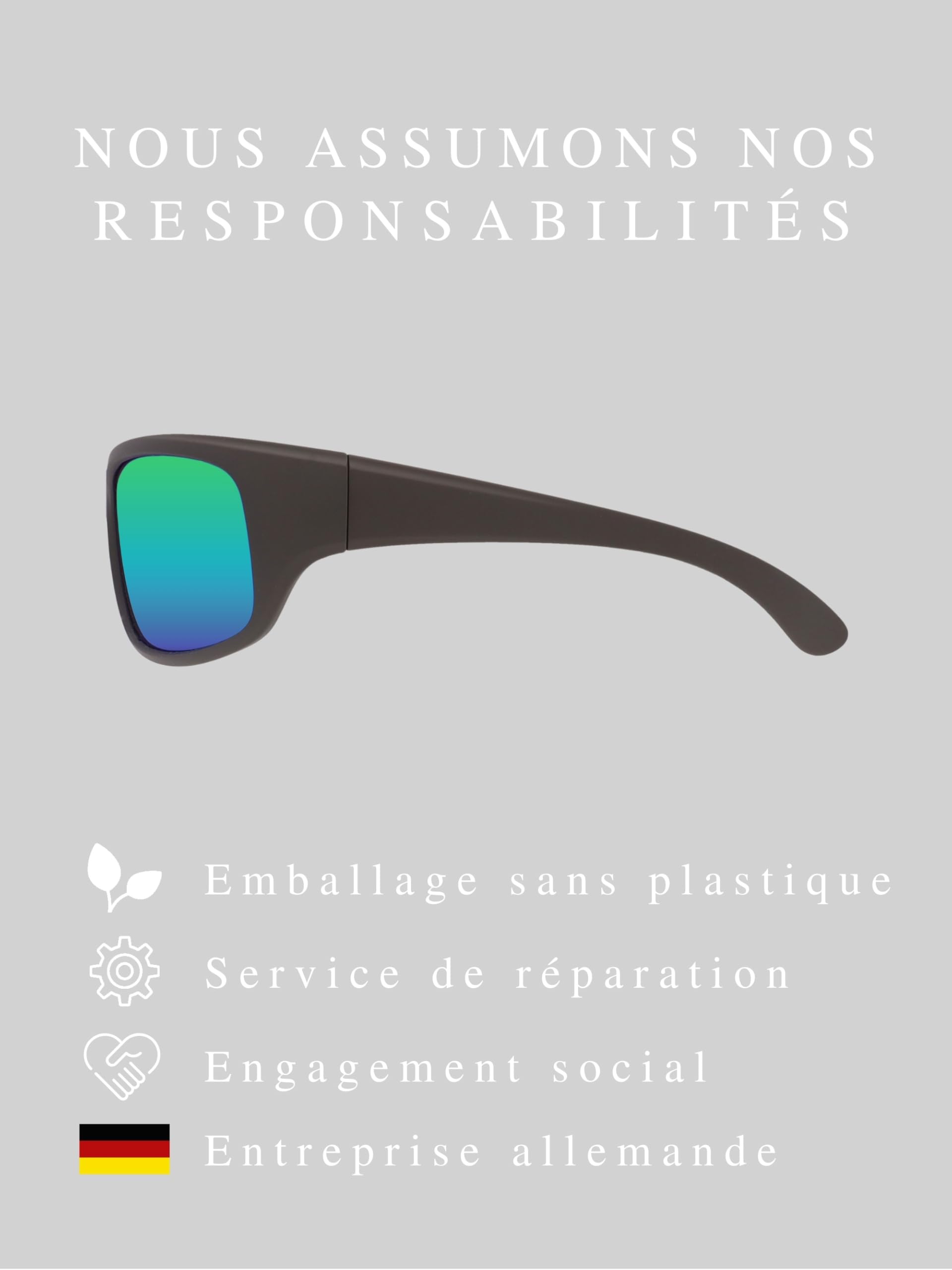 Lunettes de soleil verres polarisants EREBOS | Très foncés de cat. 4 | Protection UV 400 | Luminosité extrême - montagne et mer | Photophobie | sport | 24 g