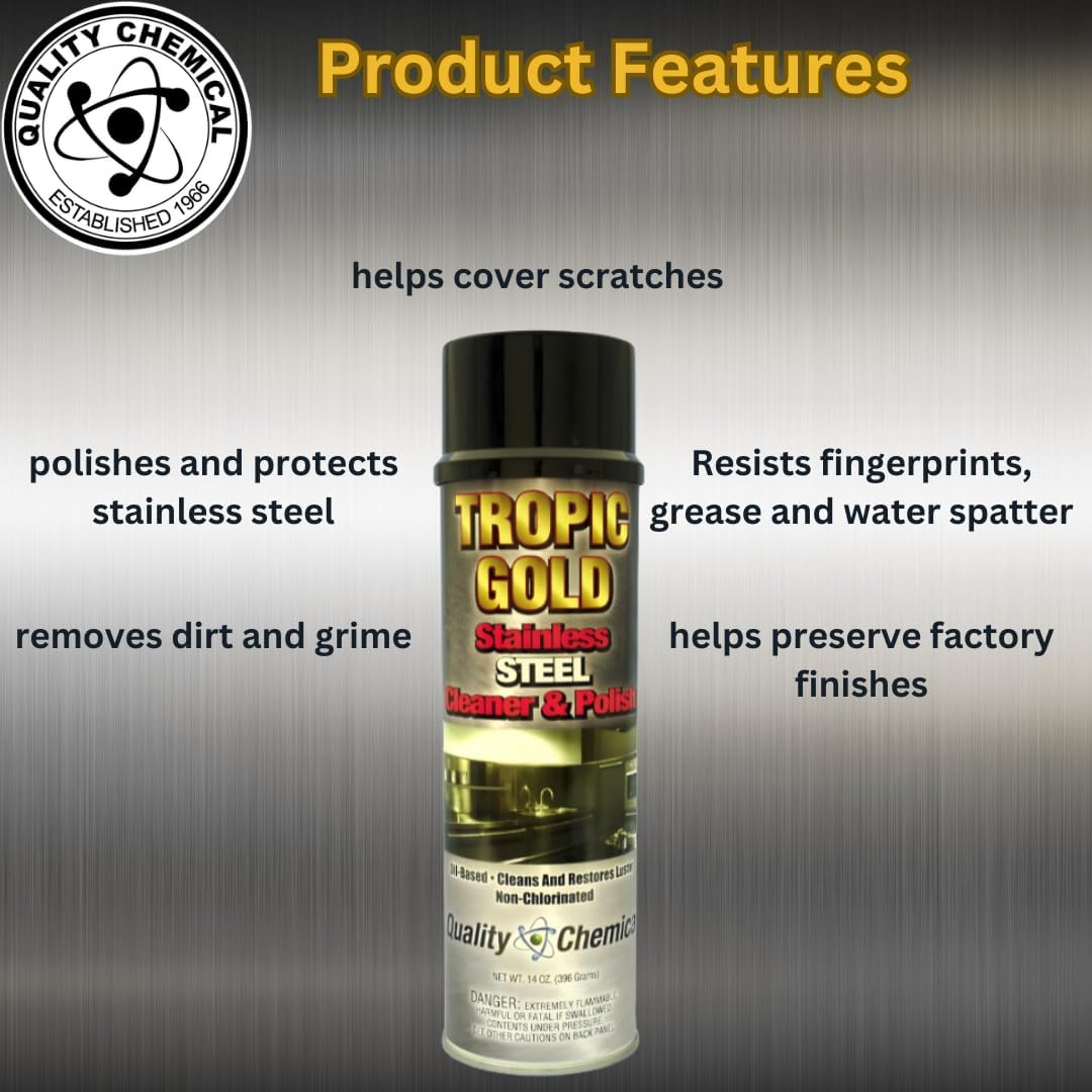 Quality Chemical Tropic Gold Stainless Steel Cleaner and Polish - Magic Cleaner and Polish for Stainless Steel, Perfect Sink Stainless Steel Cleaner 14 oz Can (Pack of 12)