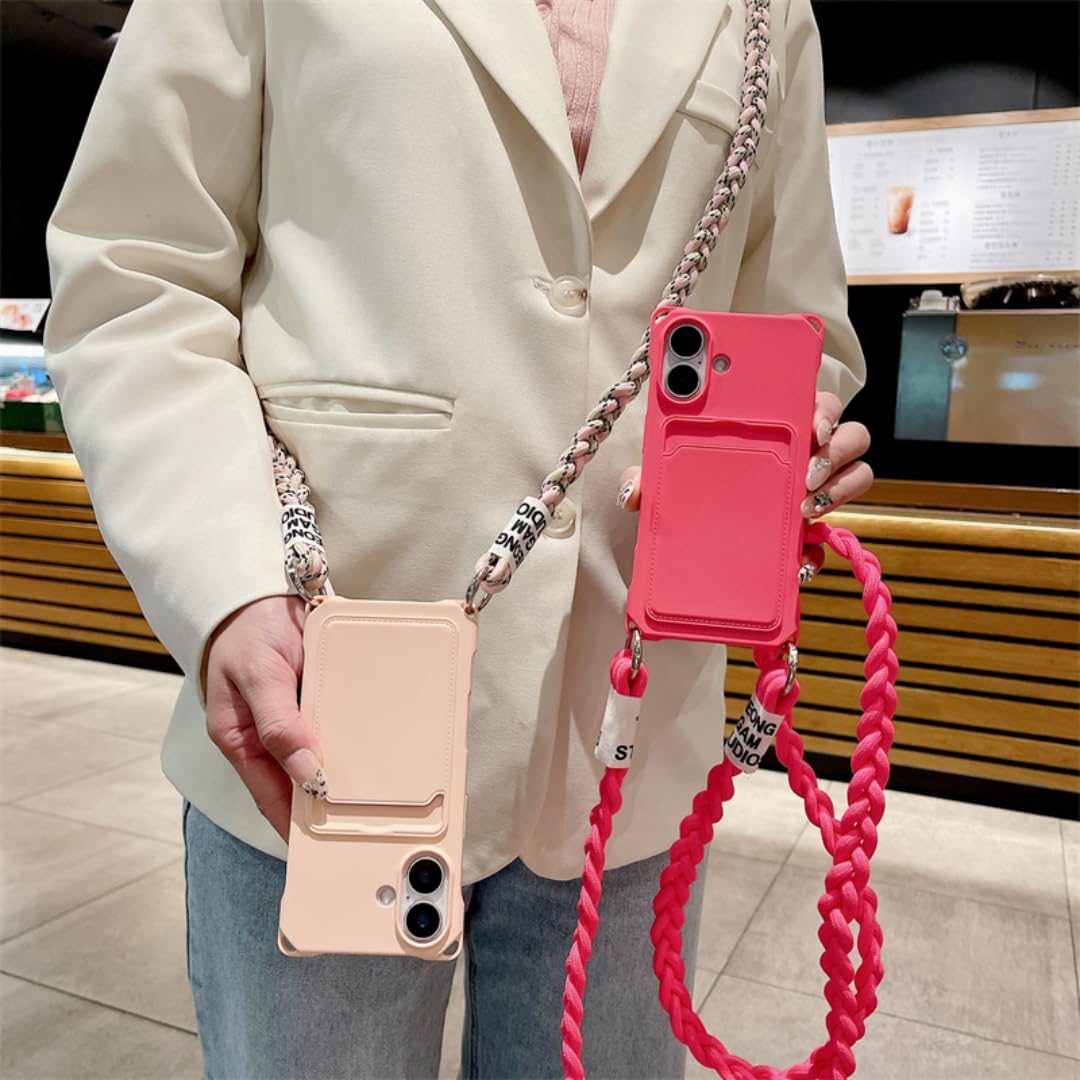 Do iPhone'a 14 Pro, naszyjnika typu crossbody, smyczy, etui na telefon, silikonowej, miękkiej TPU, tylnej obudowy (do iPhone'a 14 Pro/różowej)