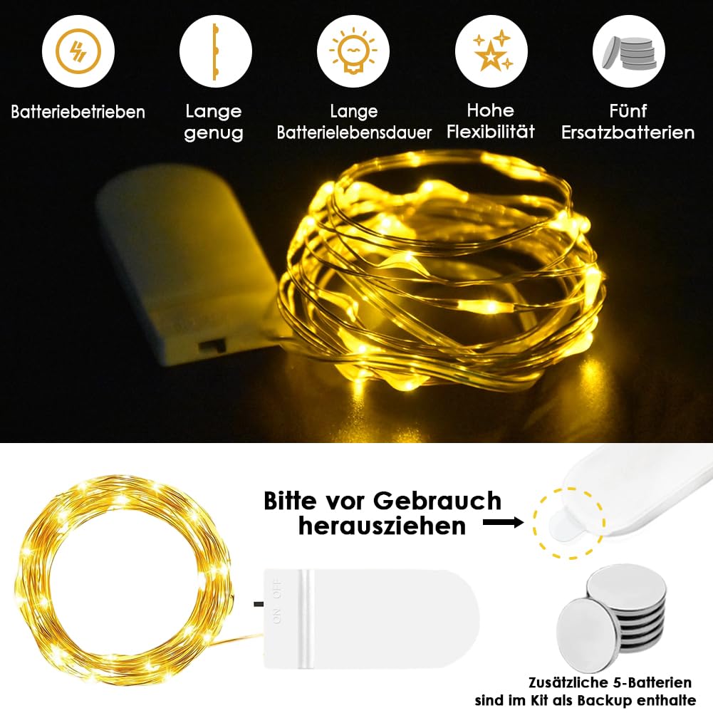 WEARXI Guirnalda Luces Interior - 10 Piezas de 2M 20 Mini LED Cadena de Luces Decorativas, para Navidad, Habitacion, Fiesta, Jardín, Bodas, Compleaños (Blanco Cálido)