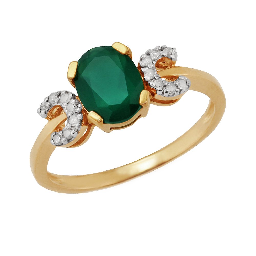 Anello in argento sterling placcato oro con calcedonio verde e diamante