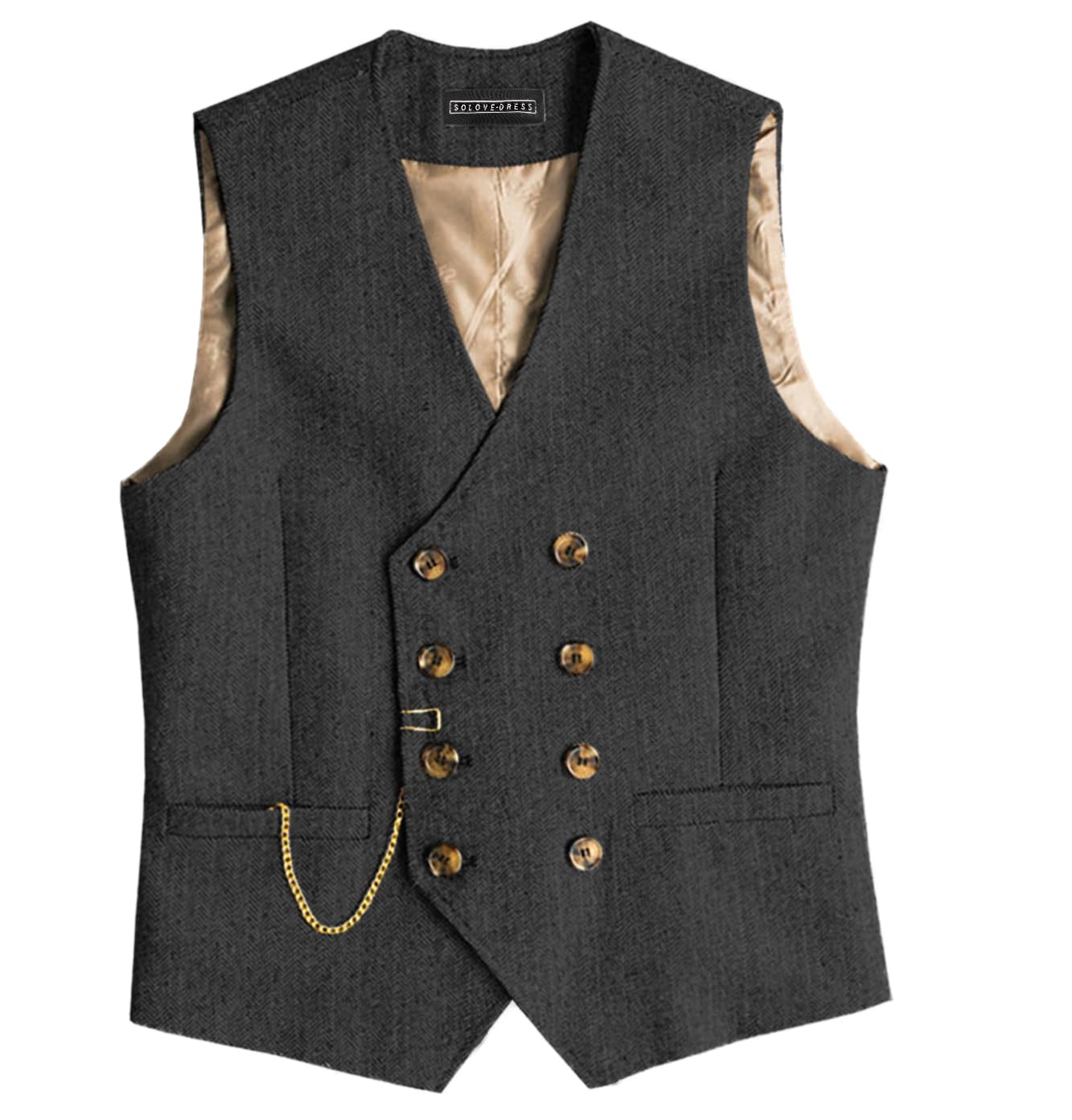 Solovedress Gilet da uomo vintage in tweed, doppiopetto, per matrimonio