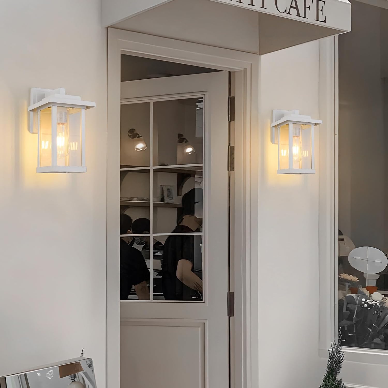 2 Pack Outdoor Wall Sconce White Exterior Wall Lights in Clear Glass image 2