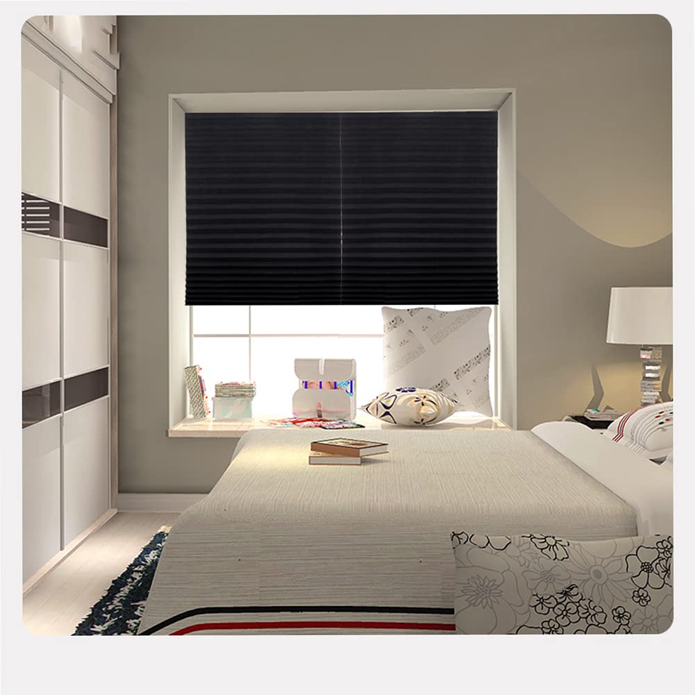 2Pcs Temporary Window Blinds Cordless, Self Adhesive Pleated Paper Blinds Window Shades Blackout Blinds for Windows Doors Non-Woven Fabric No Drill Blinds for Home Office Easy to Cut and Install