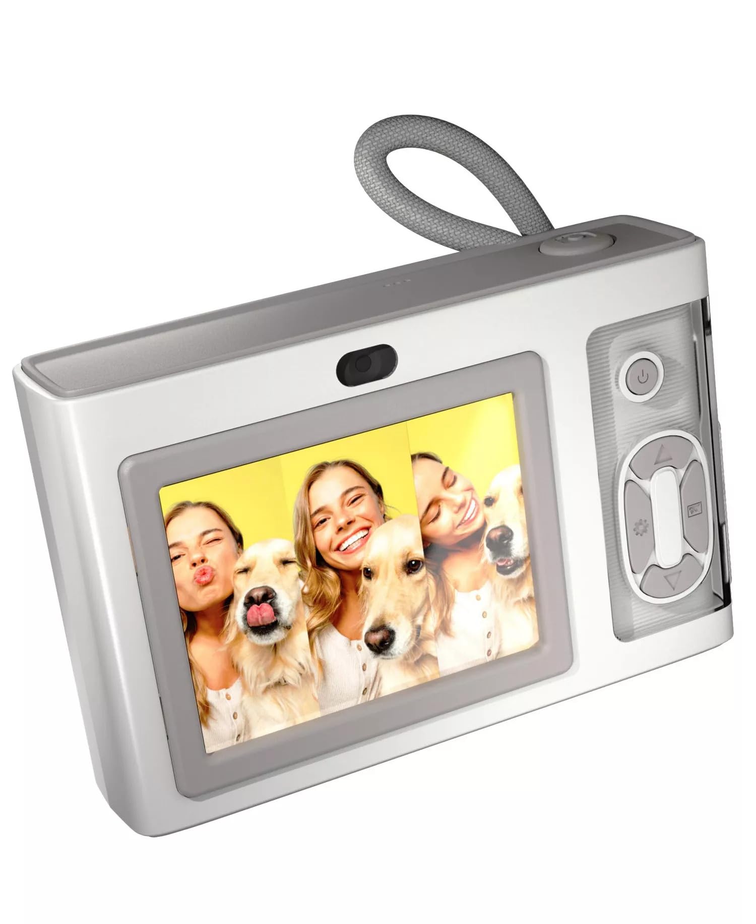 Slide Pocket Shot Digital Camera and Video Recorder, 2.4" Screen Dual Camera, High Definition, 6-HR Battery Life, Includes Wristlet and USB Cable, White and Silver-image-48