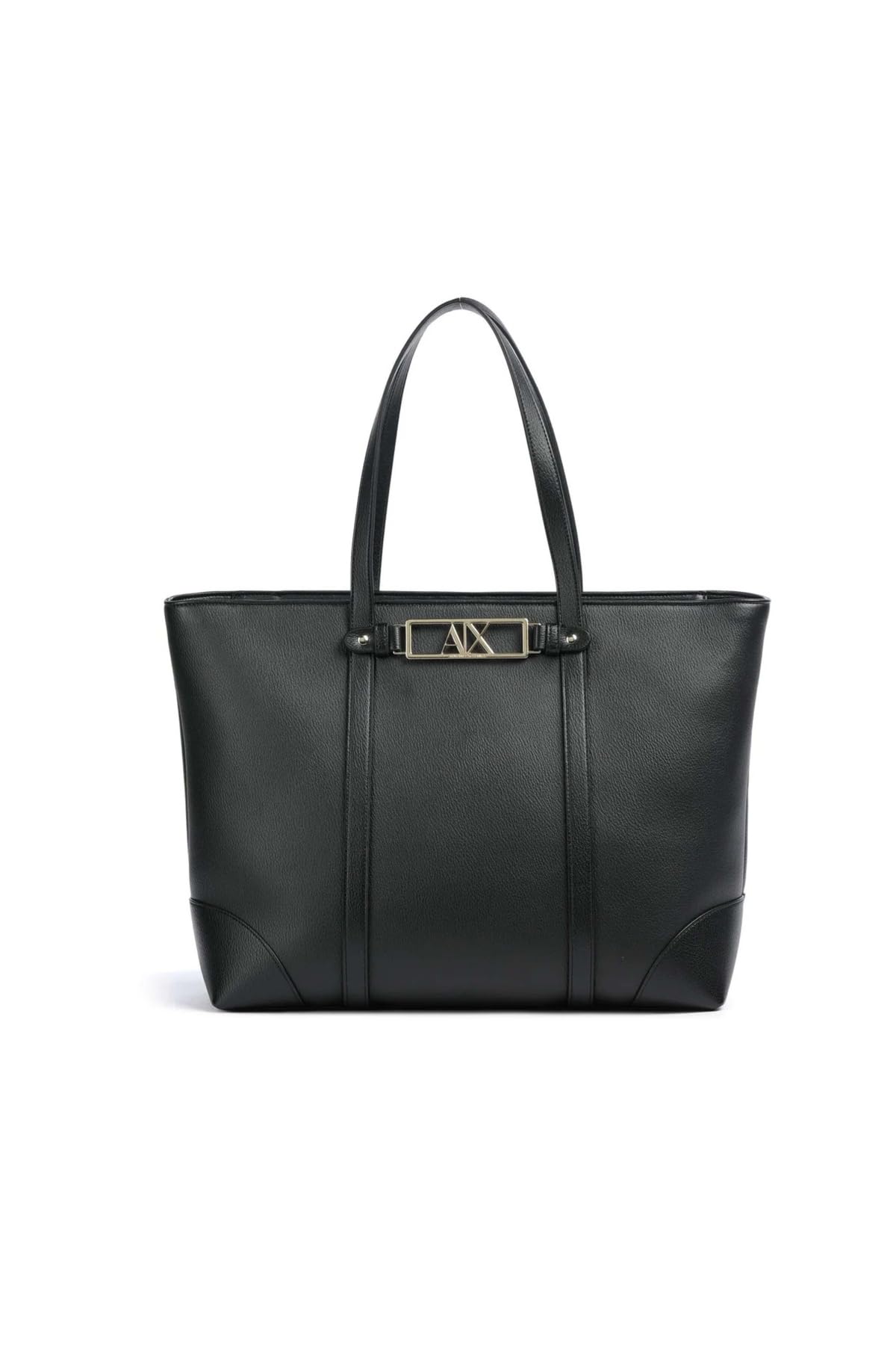 Armani Exchange Polly, Gold Logo Plate, Shoulder Strap, Shopping Bag Donna, Nero