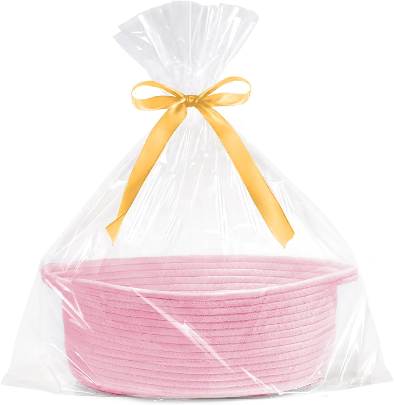 GiftExpress Pink Woven Gift Basket, Clear Cellophane Bag