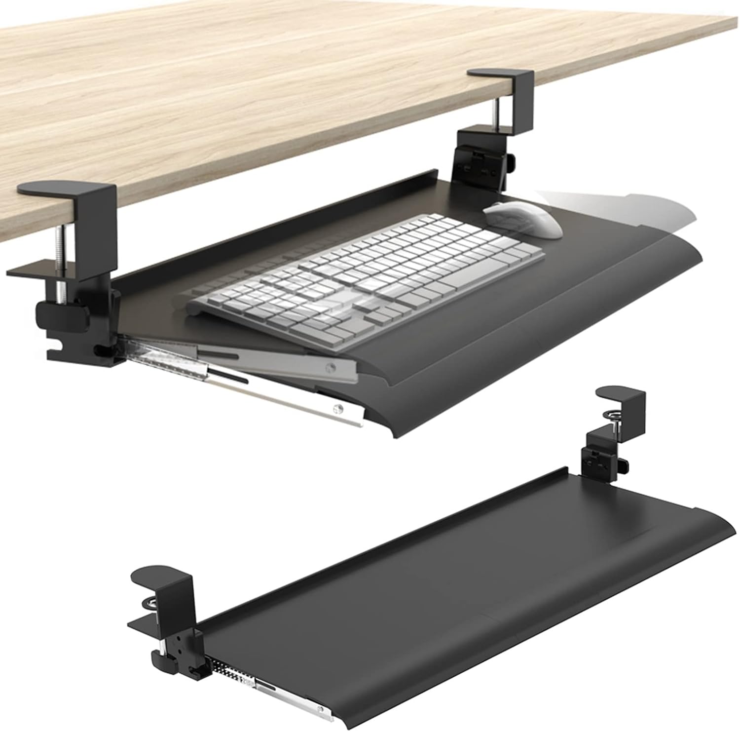 Keyboard Tray Under Desk Premium Keyboard Sliding Tray Black for Home and Office,ClampOn