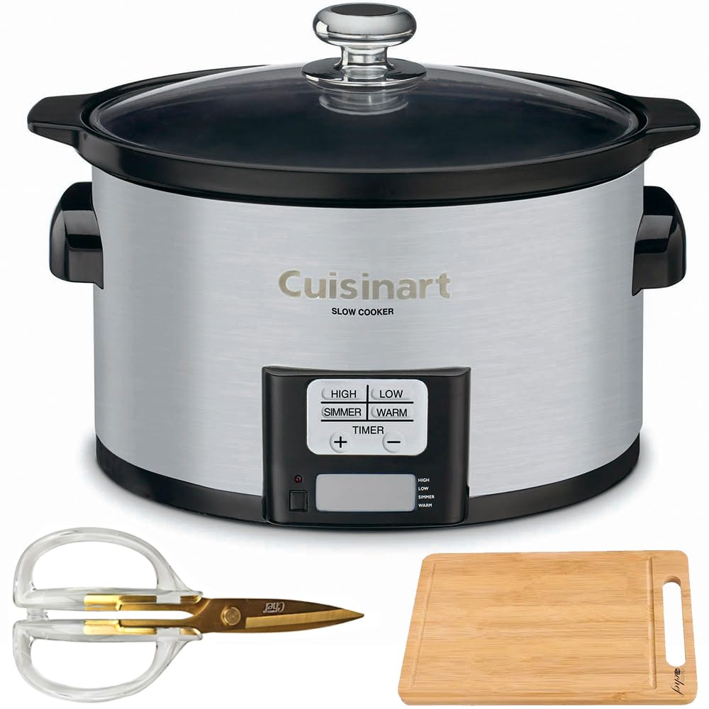 Cuisinart PSC-350 3 5 Quart Programmable Slow Cooker Brushed Stainless Steel Bundle with Deco Chef All purpose clear