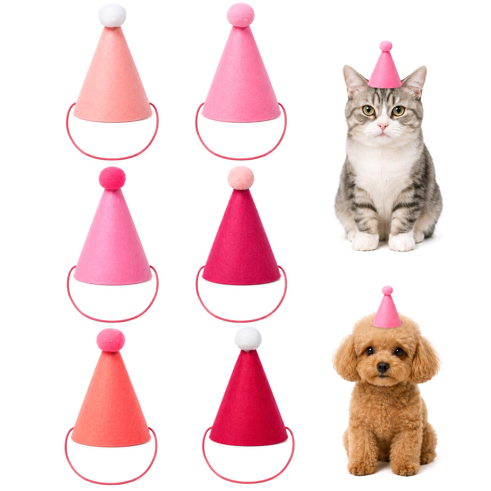 6 Pcs Mini Party Hats for Dogs Cats Toys Animals, Pink Small Party Hats