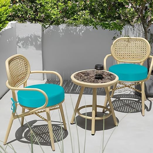 Image of D12 Chair Round Indoor Outdoor Sofa Chair Cushion, Dining, Office, Plastic, Floor Back Seat Chair Pad Handmade Quilting (Sky Blue, Round) (Set of 4)(Cushion Thinkness 5cm)