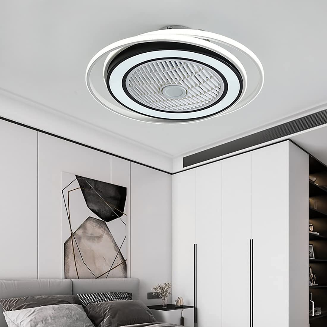 Ventilateur de plafond avec télécommande lustre LED moderne 3 vitesses 60W