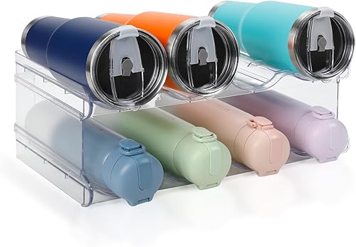 SPOSPO - Organizador apilable para botellas de agua con compartimento grande, organizador de botellas de agua transparente de 2 niveles para