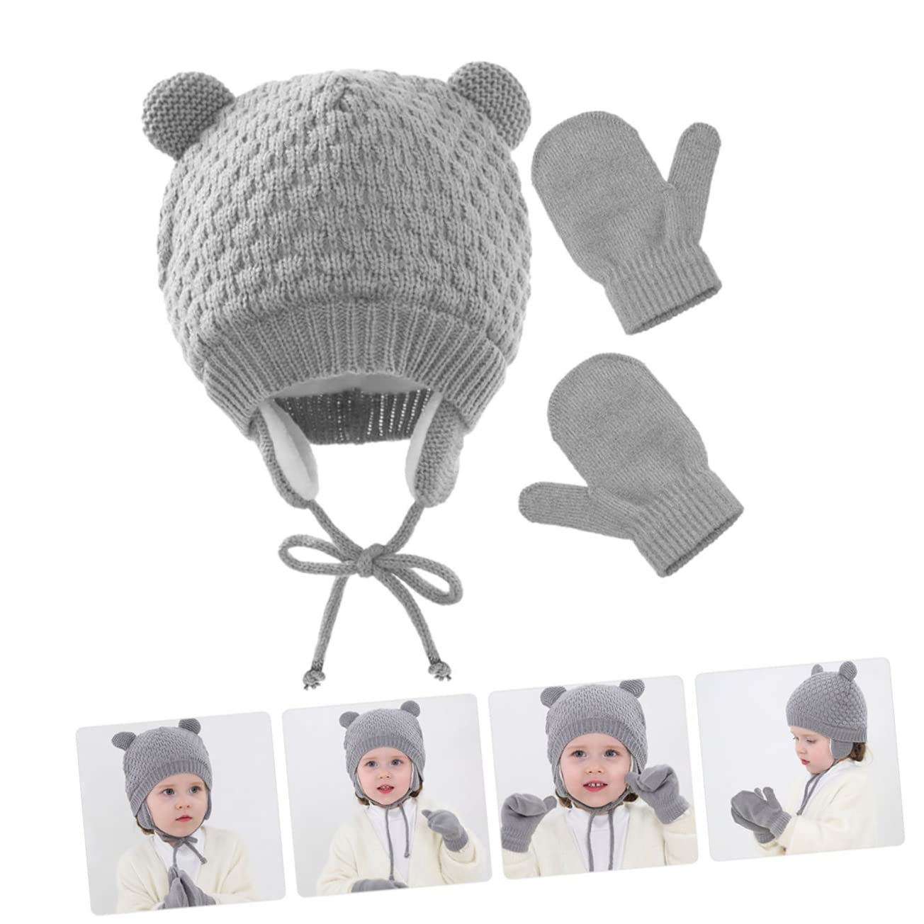 5 Sätze Kindermütze kinder winterhandschuhe kinder wintermütze kinderfäustlinge Babyhandschuhe neugeborene warme mütze -Winterstrickhandschuhe Outdoor-Babymütze Acrylwolle Grey