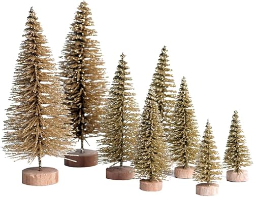 8 piezas de mini árbol de Navidad, pequeños árboles de Navidad artificiales con base de madera, árboles de cepillo de botella, árbol de Navidad