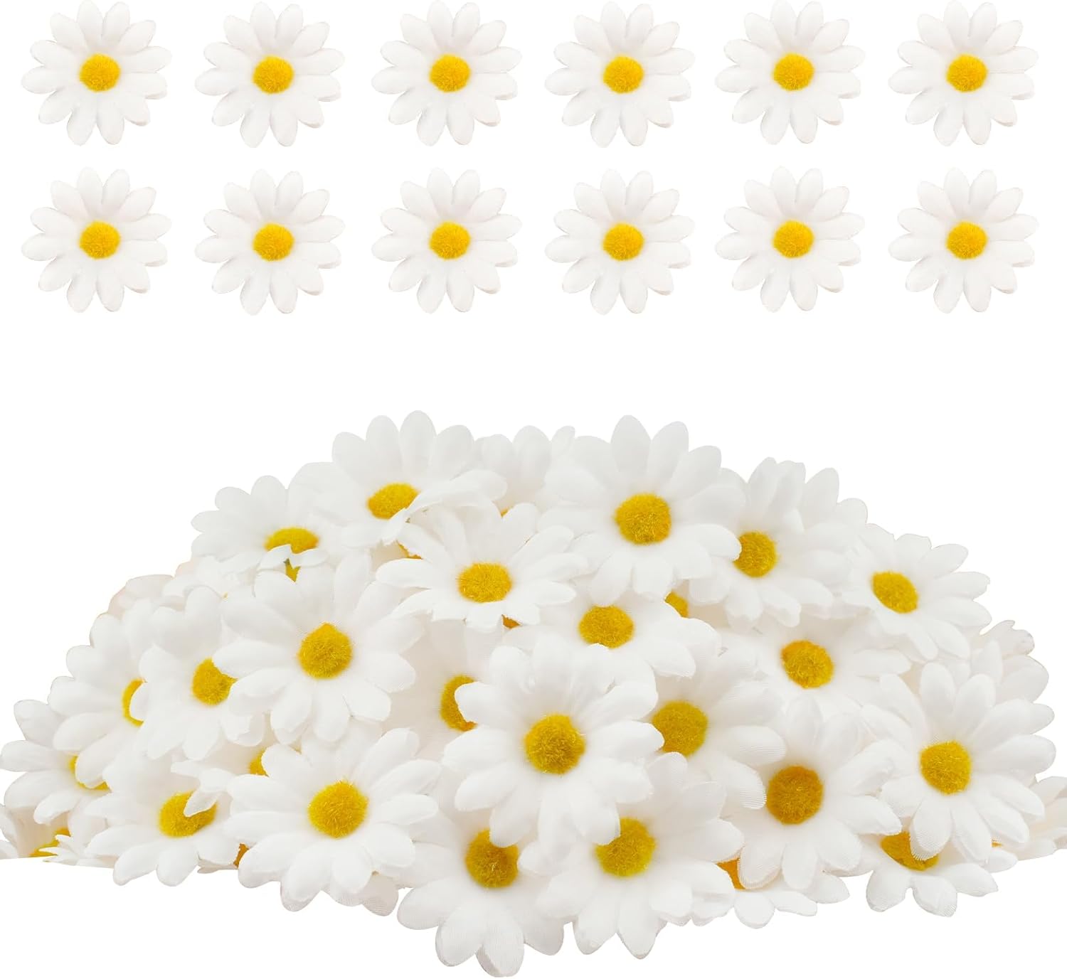 120Pcs Silk Artificial Gerbera Daisy Heads, 1.5 Inch Fabric Fake Chrysanthemum Flowers Floral Heads for Wedding, Party, Home, Beach Decoration and DIY Craft (White)
