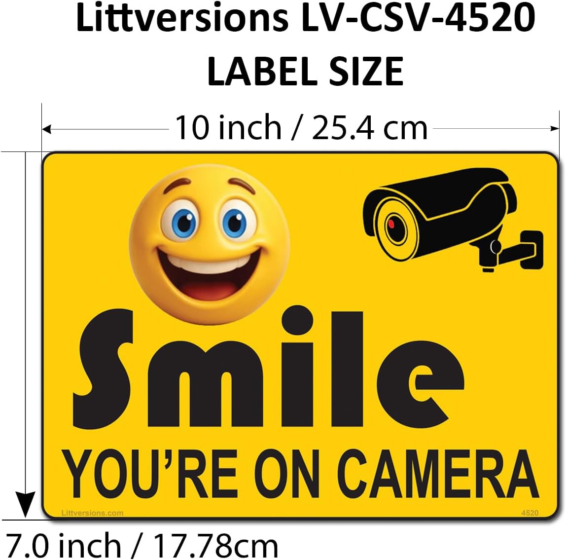 4 Pack 7"x10" Laminated Vinyl Yellow Smile You're On Camera Video Surveillance Labels Stickers Sign Decals Security Sign for Home, Business, Cars, Windows, and CCTV Systems