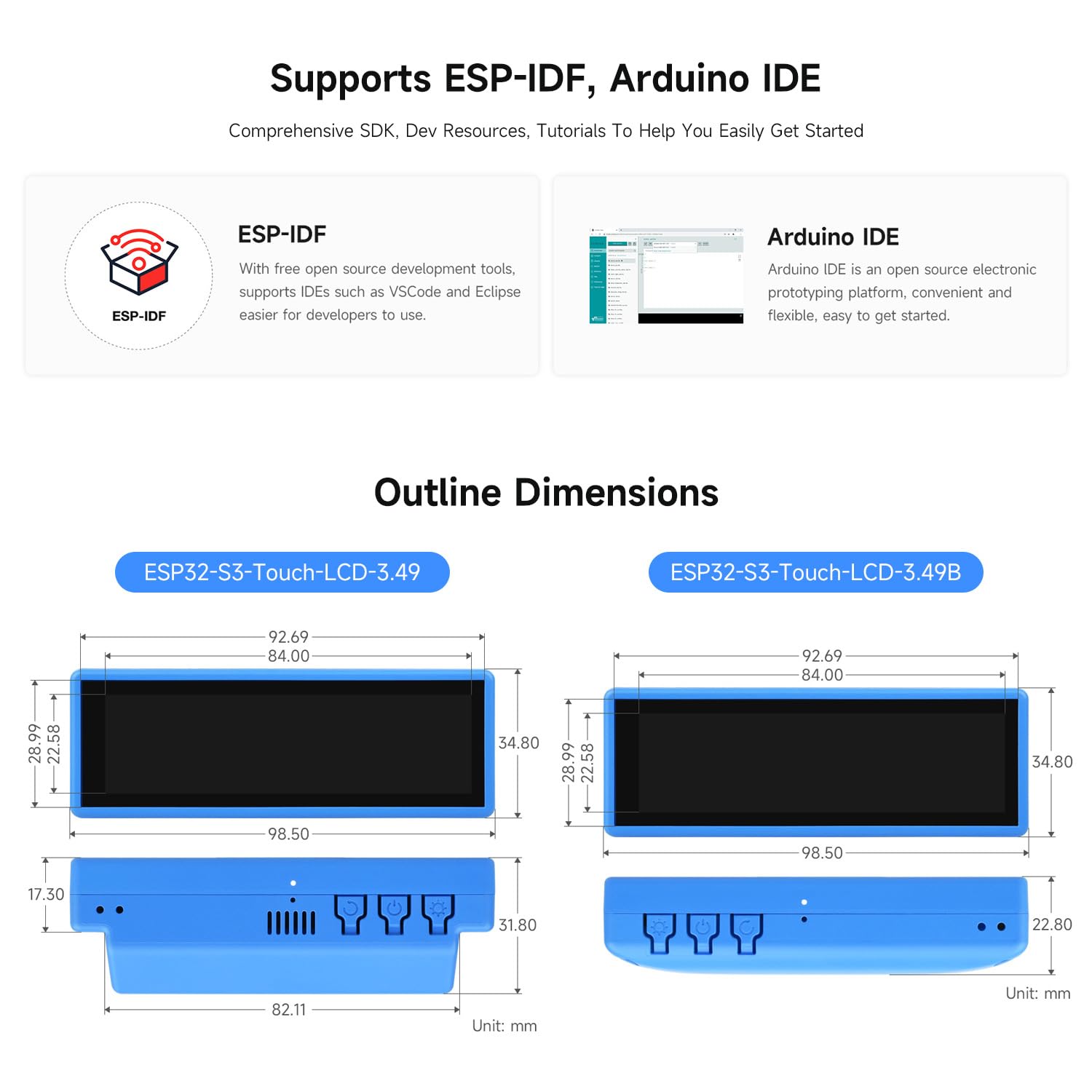 Waveshare ESP32-S3-Touch-LCD-3.49, ESP32-S3 High-Performance Development Board With 3.49" IPS Capacitive Touch Display, 172x640Pixel, With ESP32-S3R8 Dual-Core Processor, Case A version, without batt