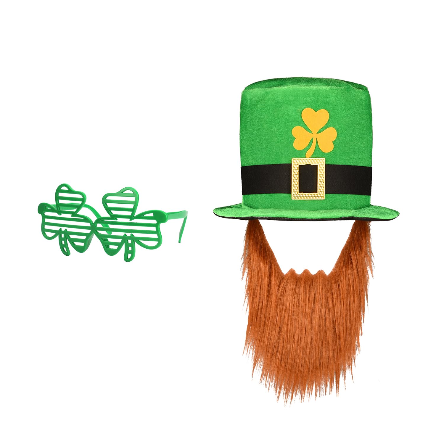 AOVNA St Patrick's Day Hat Dressing with Brown Beard Dress Accessories Green Clover Shutter Glasses for Party Costume Men Women Festival Decorations Irish Festival Accessory