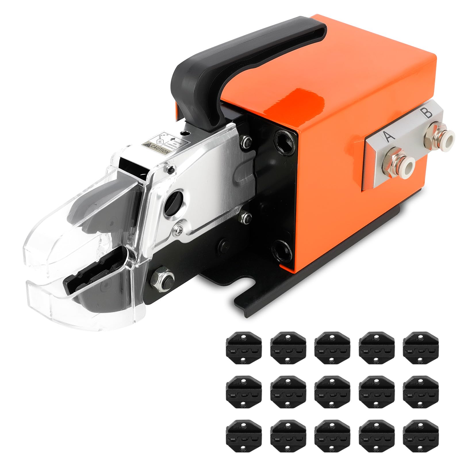 Crimpadora neumática de terminales AM-10, alicate con 15 Juegos de Matrices, moldes de crimpado de terminales de hasta 16 mm² para Diferentes Matrices, Potencia de Salida de 1,3 T