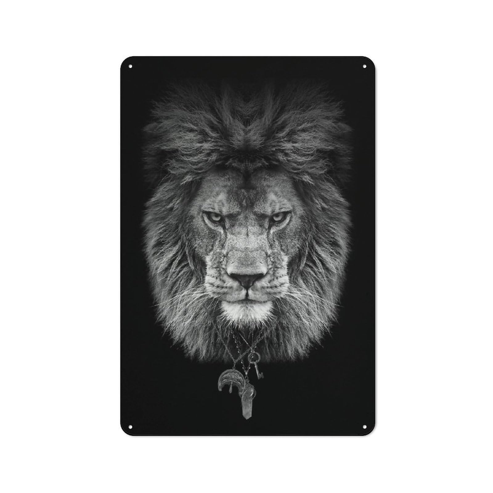 For Guest Room Or Hallway, Lion Head Black And White Retro Metal Wall Sign 30x20cm, for Vintage Wall Decor Fans, for Metal Sign Collectors