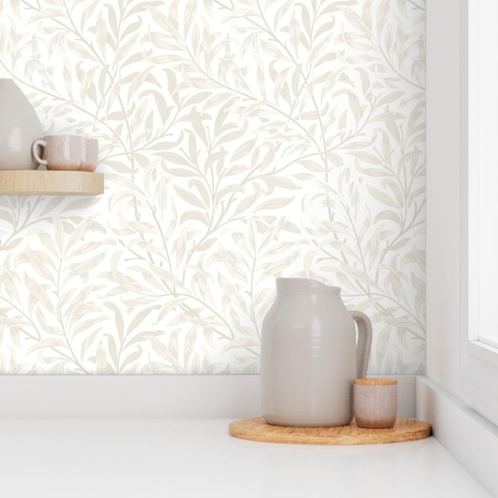 Peel & Stick Wallpaper Swatch - Neutral Willow,William Morris,Floral Vintage,Arts and Crafts,Historical,English Cottage,Victorian Custom Removable Wallpaper by Spoonflower