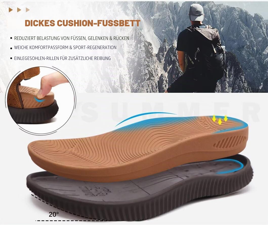 KuaiLu Herren Wandersandalen Bequeme Orthopädische Recovery Trekkingsandalen Outdoor Sommer Casual Strand Dickes Kissen Sportsandalen Gr. 40-48