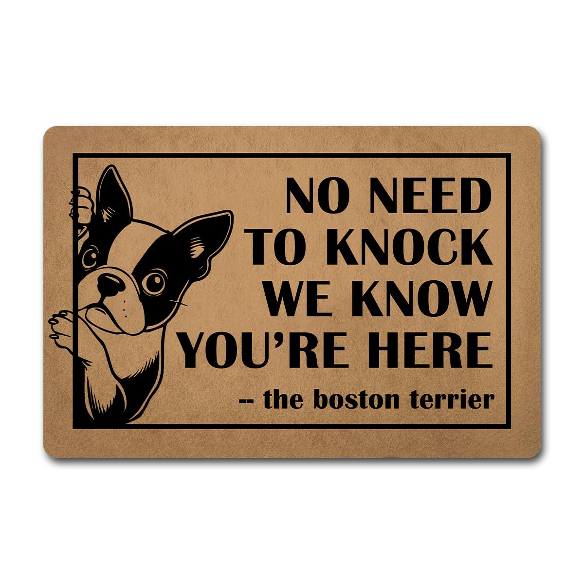 Funny Welcome Doormats Decorative Area Rugs for Front Porch Patio No Need to Knock We Know You're Here the Boston Terrier Dog Personalized Mats With