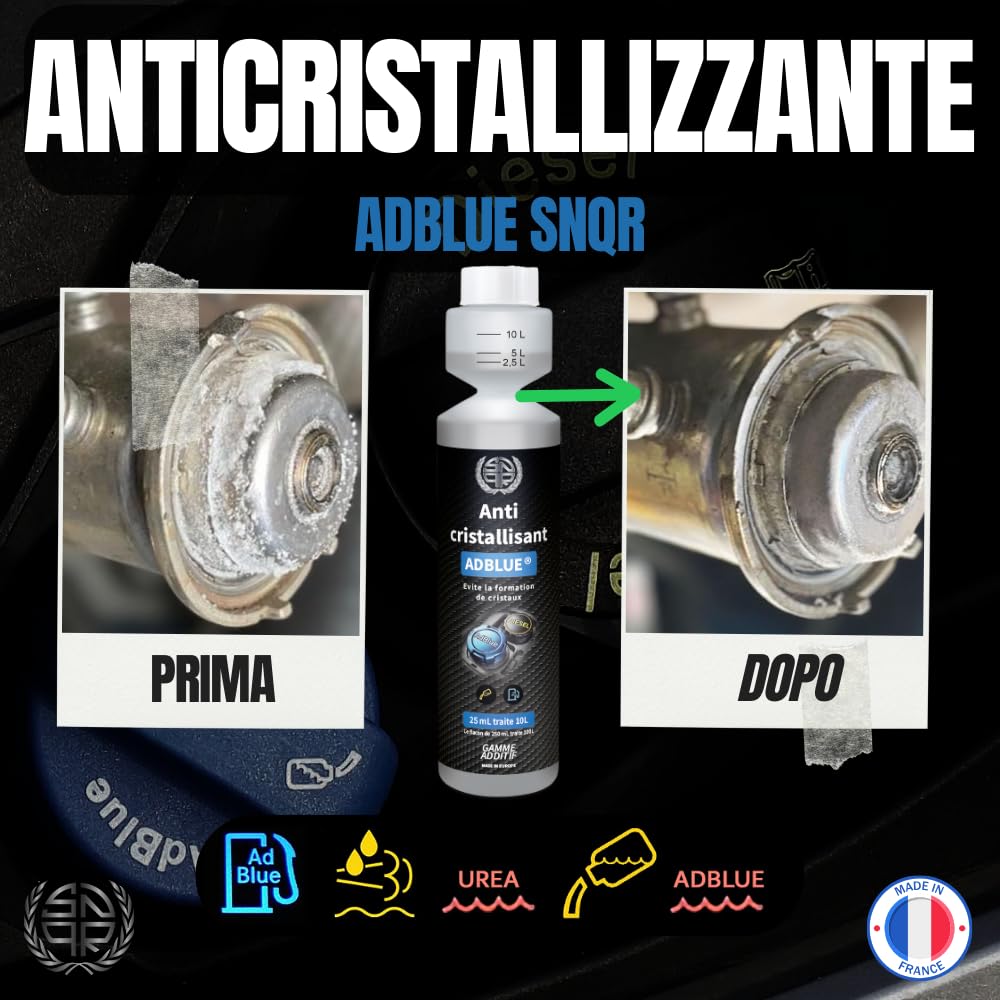 Anti-Cristalli AdBlue Additivo - 250 ml - SNQR | SNQR-103 | Protegge Sistema SCR | Pulisce Iniettori Urea | 1 Flacone Tratta 100L | Auto e Camion Diesel