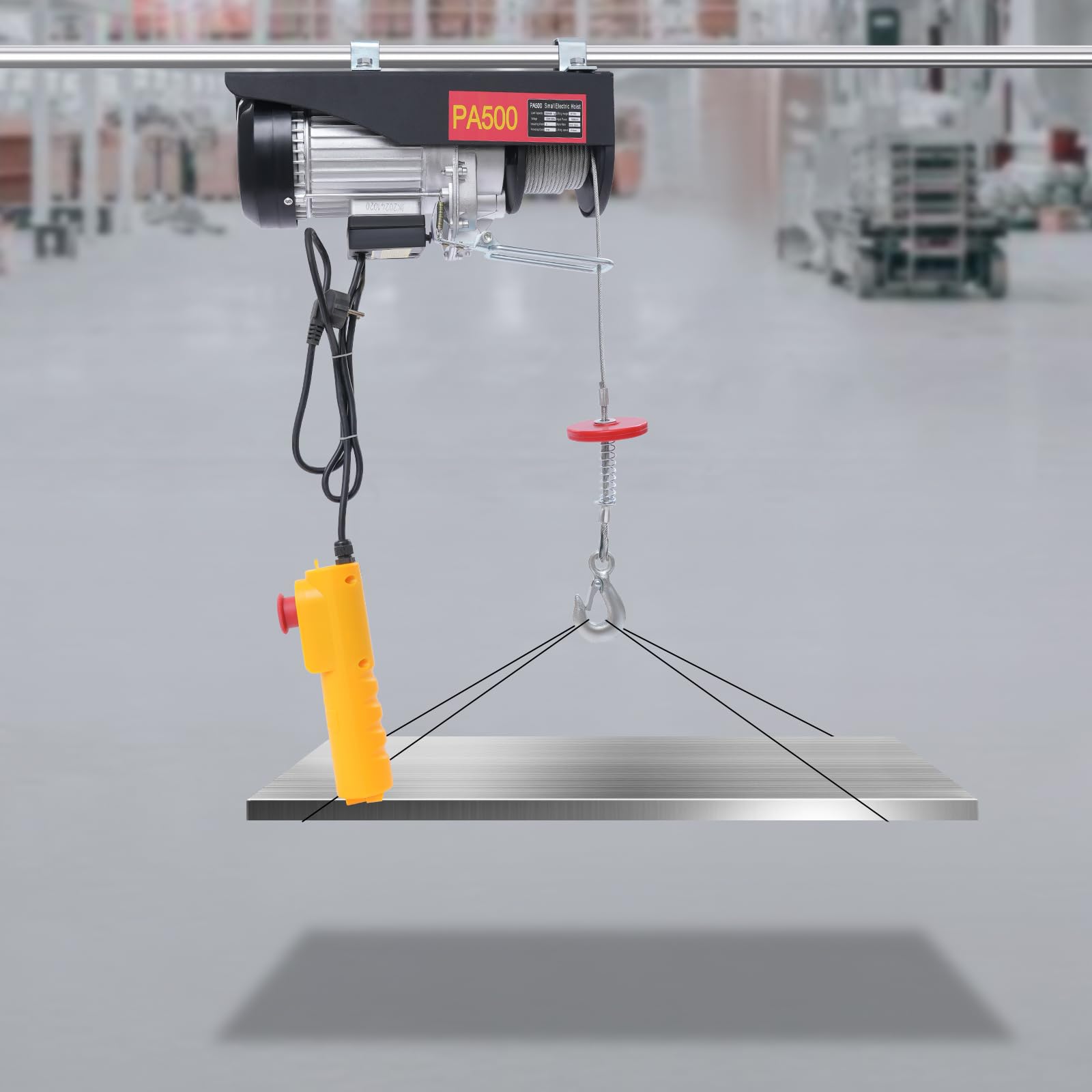 Elektrischer Flaschenzug Hebezug Seilhebezug mit 1050W Aluminiummotor, Elektrohebezeug Seilzug Motorwinde Kettenzug mit Stahldrahtseil, Elektrische Flaschenzugsystem mit Kabelfernbedienung