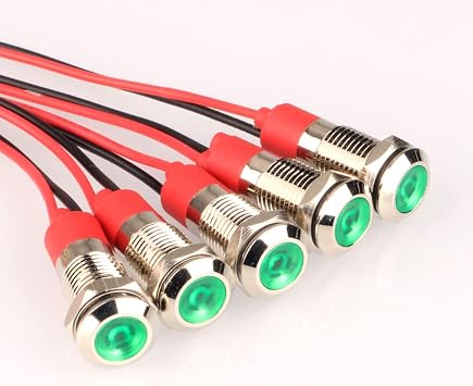 Gebildet 8mm 3V-4.5V-5V-6V-7.5V-9VDC Waterproof Indicator Light, Energy Saving LED Metal Signal Indicator Lamp with Wire5pcs x Green