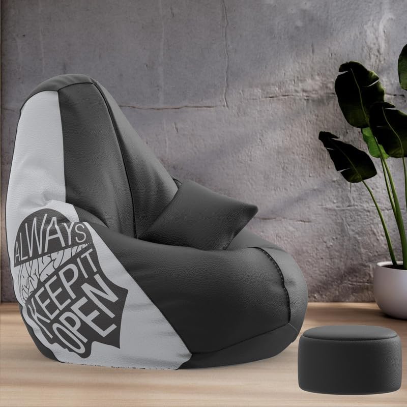 Biggie Bean Bag Cover 4XL Evergreen Classics Bean Bag-Loud Prints-Soft Landings-Styled with Free Cushion & Footrest (Matching Color : Printed Keep It Open- Black)-image-44