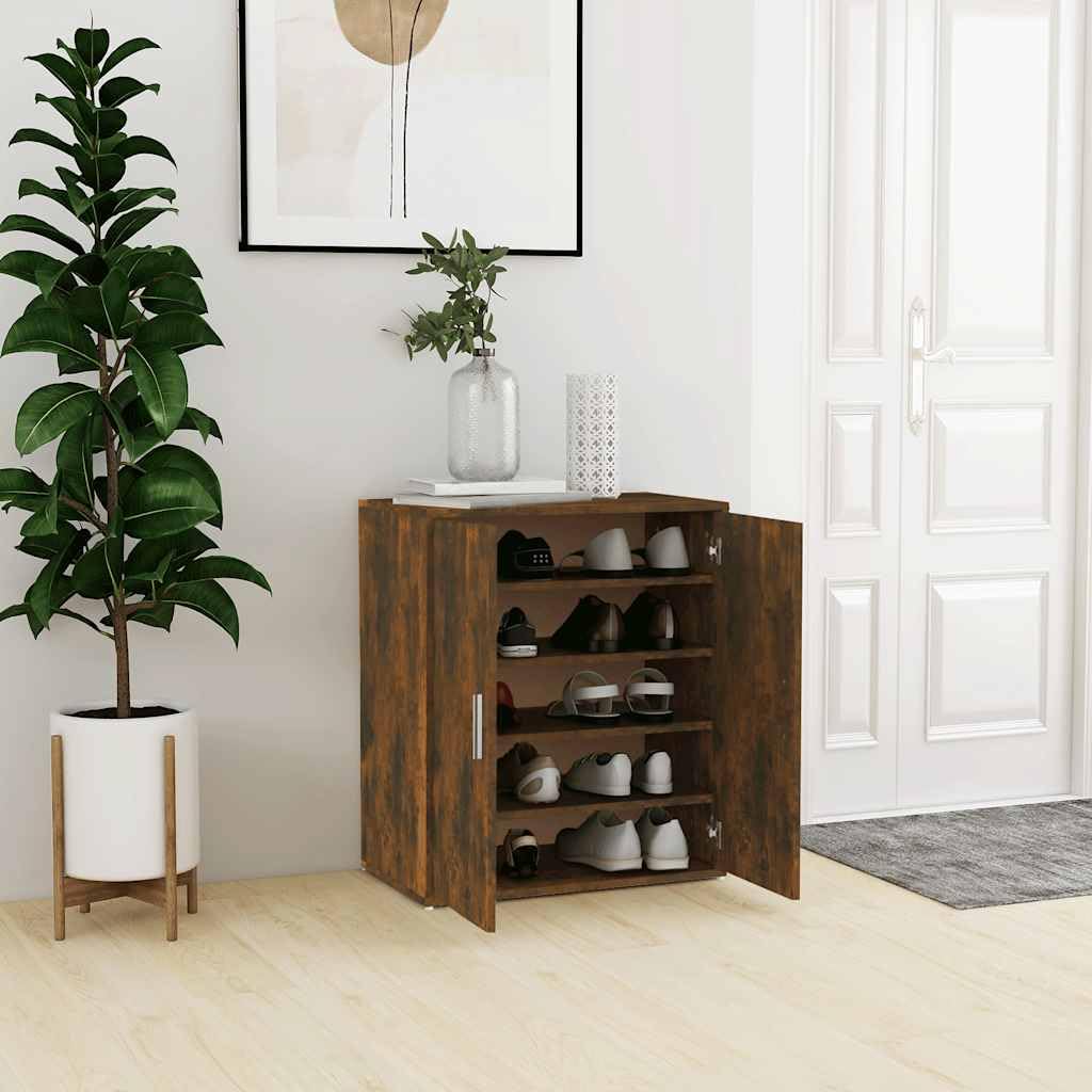 Meuble à chaussures chêne fumé 60x35x70 cm avec étagère et tiroir pour entrée