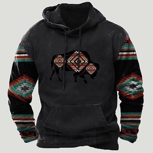 Miniatura 2 de JEGULV Sudadera con capucha para hombre, diseño de vaquero azteca, vintage, con estampado del oeste, sudadera casual de manga larga con bolsillo