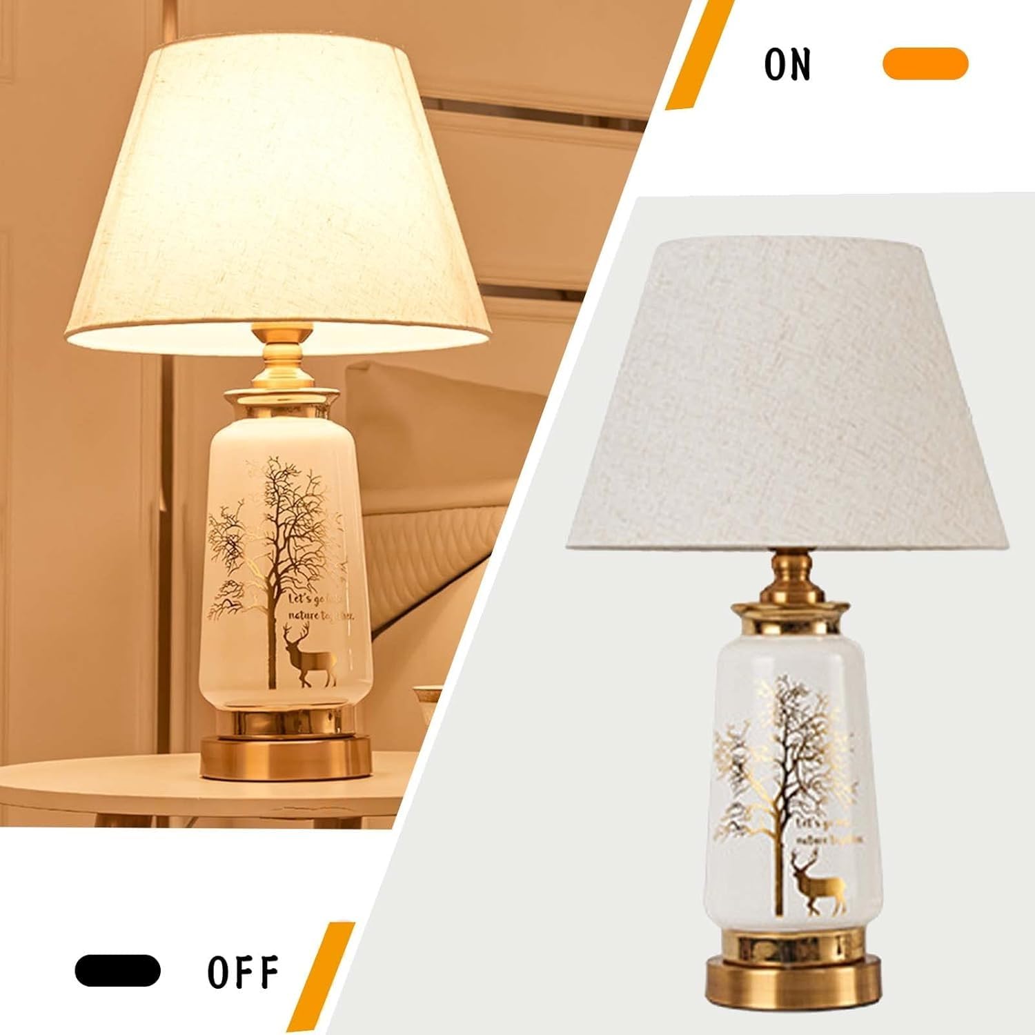 Lampada da tavolo moderna a LED in ceramica, bianca, altezza 20,86 cm, lampadina inclusa, motivo cervo e paralume per soggiorno e studio