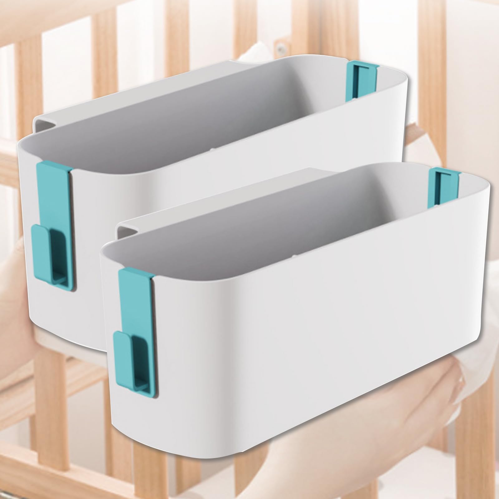 Scoutteemo Dorm Hanging Bed Bags Organizer, Storage Basket Organizer Box with 2 Detachable Hooks, Bedside Caddy Bag for Magazine Book Cell Phone Earphone Toy, 2Pcs (Green)