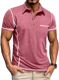 Men's Polo Shirts Short Sleeve Casual Classic Button Tees Basic Golf Shirt Basic Top