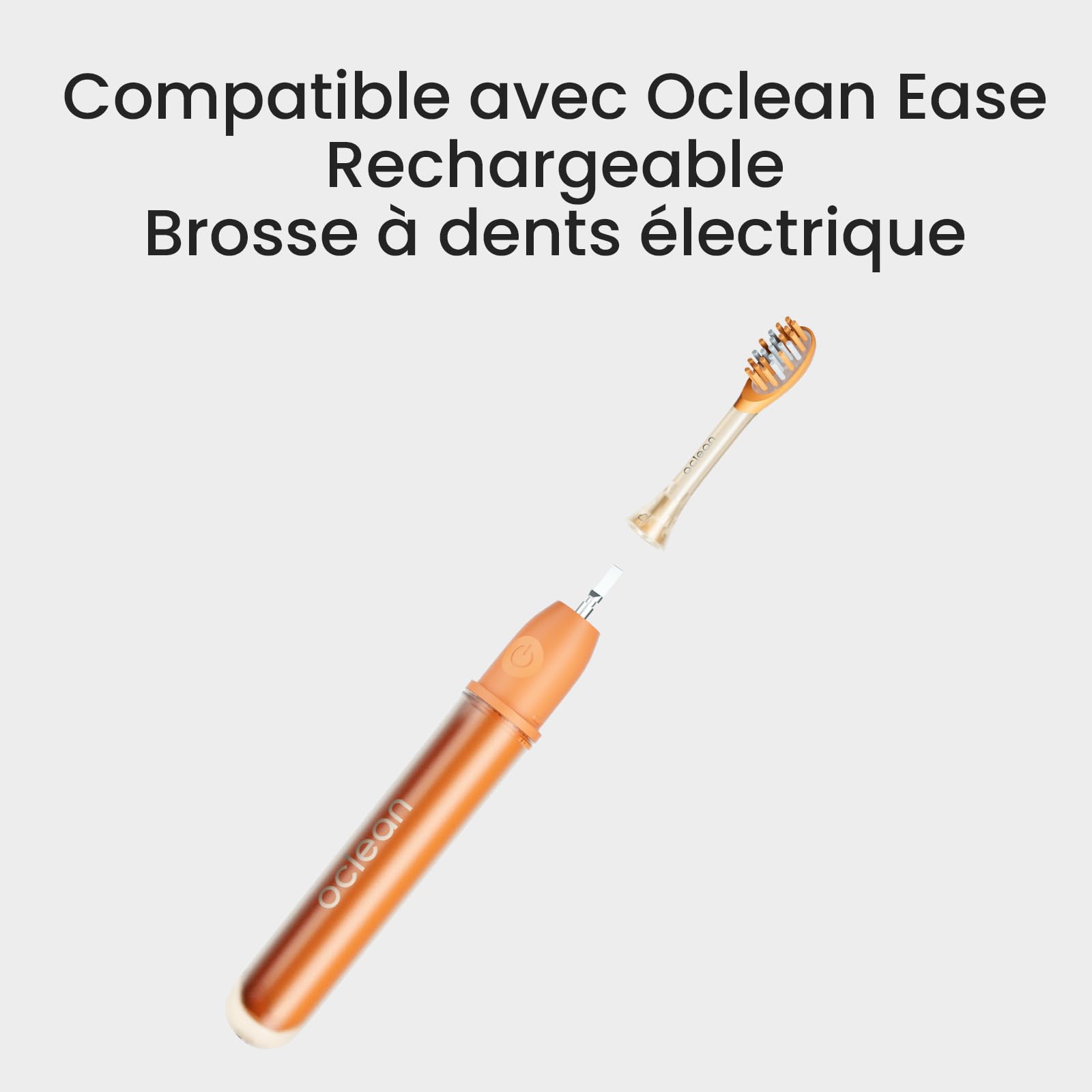 Oclean Easy Clean Têtes de rechange, pack de 2, Têtes de brosse pour la brosse à dents électrique Oclean Ease, Caoutchouc souple avec poils souples, Avec gratte-langue (Orange, Medium)