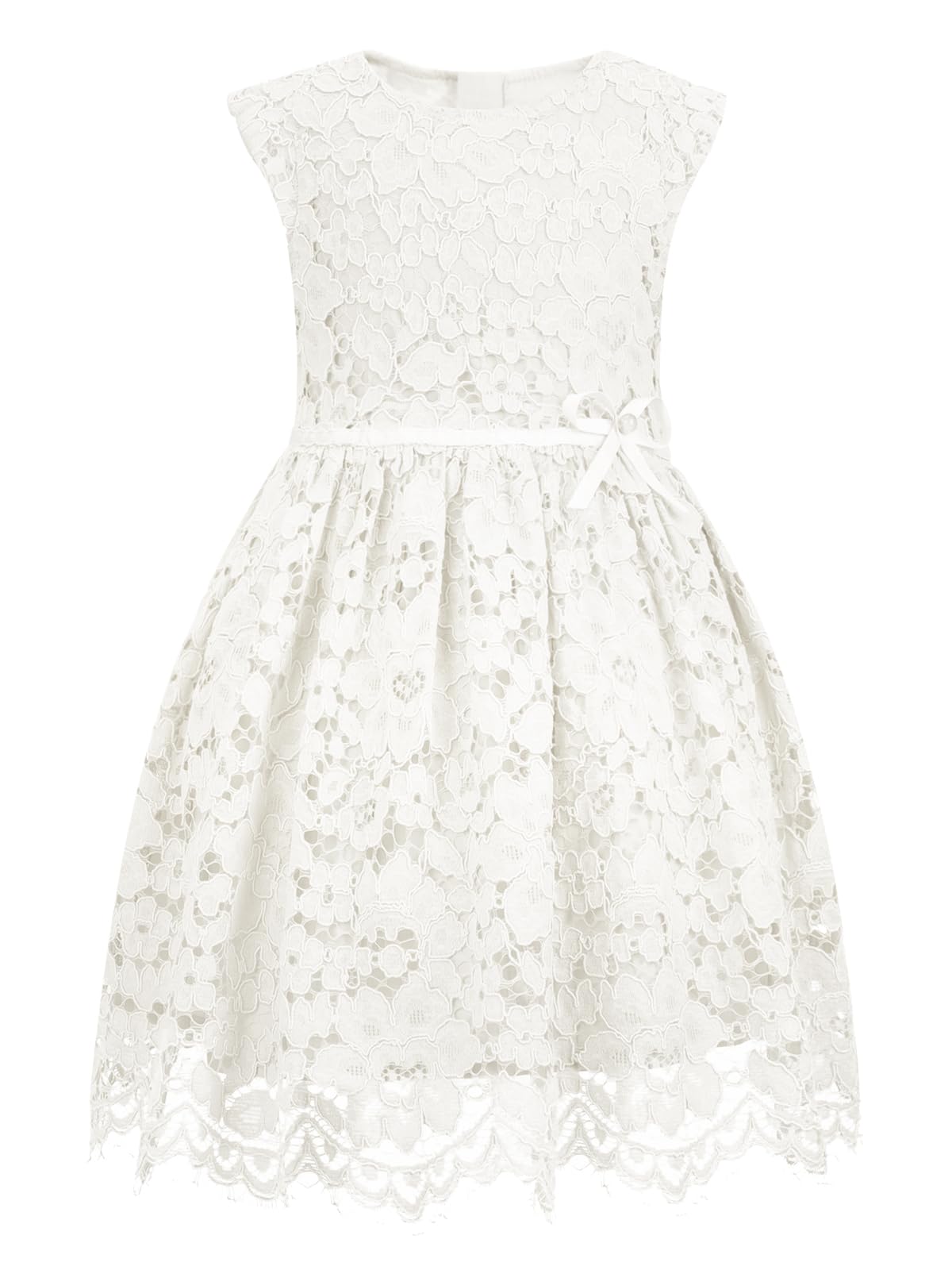 ALLOVIN Mädchen & Kleinkinder Oster Ärmelloses A-Linien Spitzen Party Kleid Geburtstags Blumenmädchen Kleid mit Perlen-Schleife 2-12 Jahre