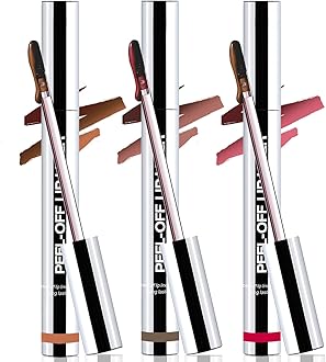 3 Colors Lip Stain Peel Off Long Lasting Brown Lip Liner Set Waterproof Transfer Proof Nude Lip Tint Matte Finish Tattoo Lipstain Marker Non-Stick Cup Lip Gloss Makeup for Women
