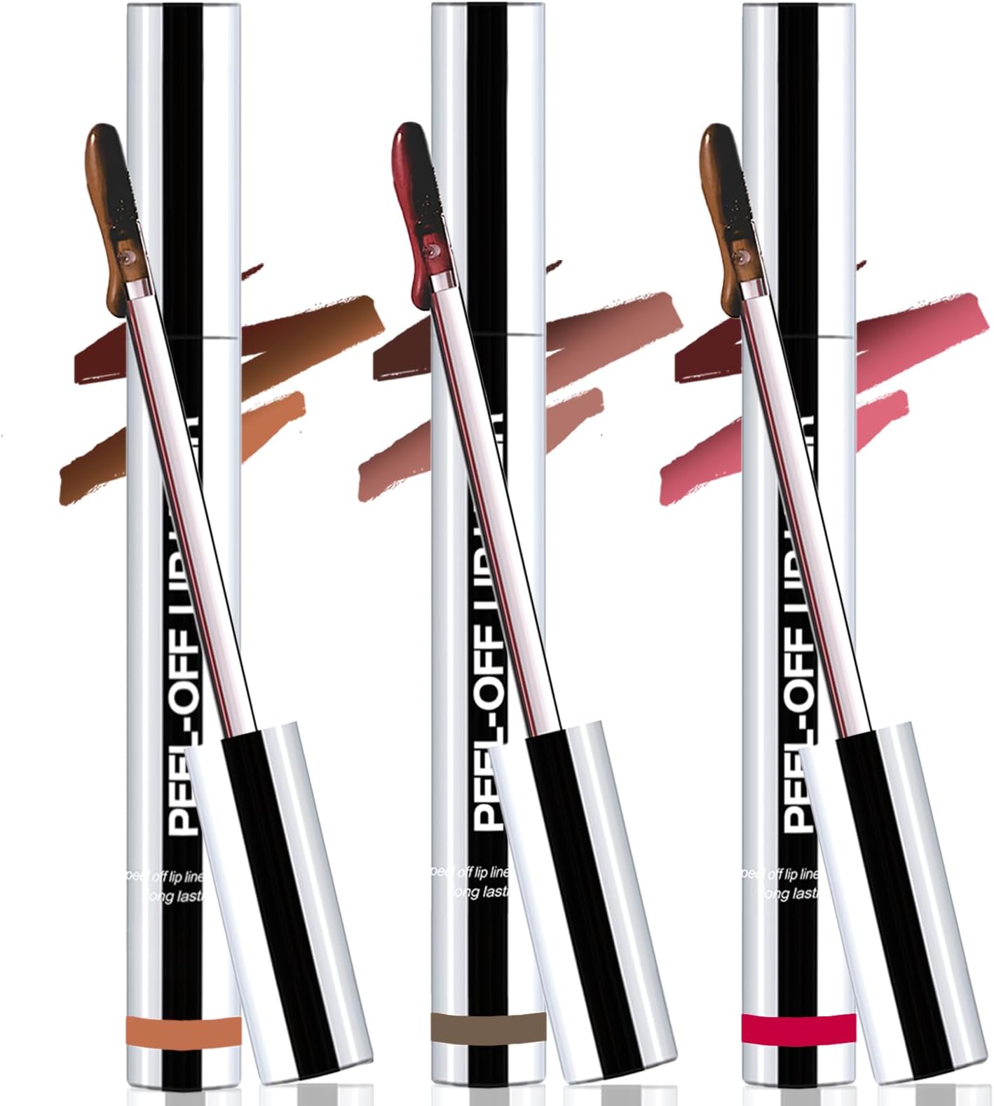 3 Colors Lip Stain Peel Off Long Lasting Brown Lip Liner Set Waterproof Transfer Proof Nude Lip Tint Matte Finish Tattoo Lipstain Marker Non-Stick Cup Lip Gloss Makeup for Women