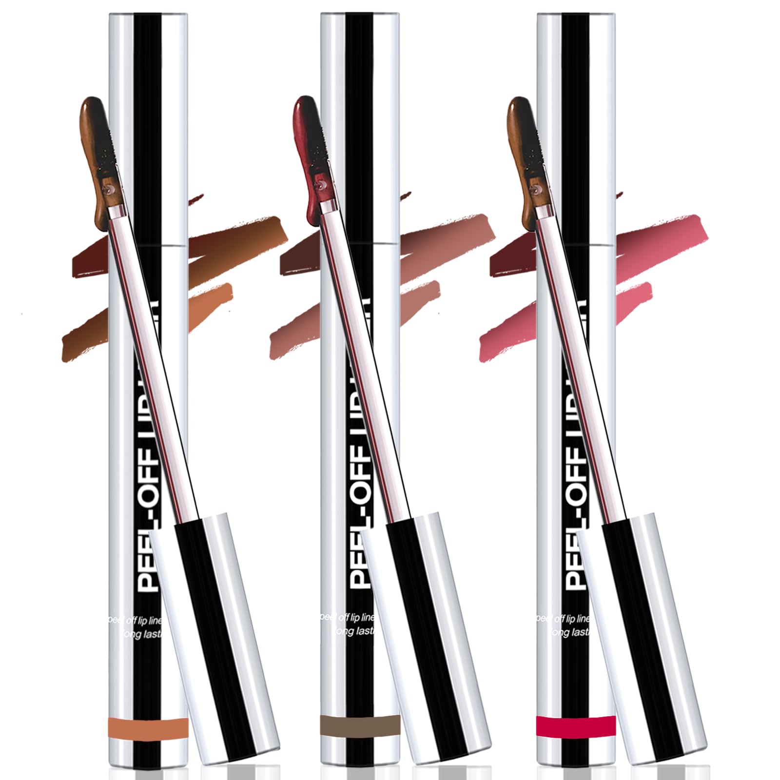 3 Colors Lip Stain Peel Off Long Lasting Brown Lip Liner Set Waterproof Transfer Proof Nude Lip Tint Matte Finish Tattoo Lipstain Marker Non-Stick Cup Lip Gloss Makeup for Women