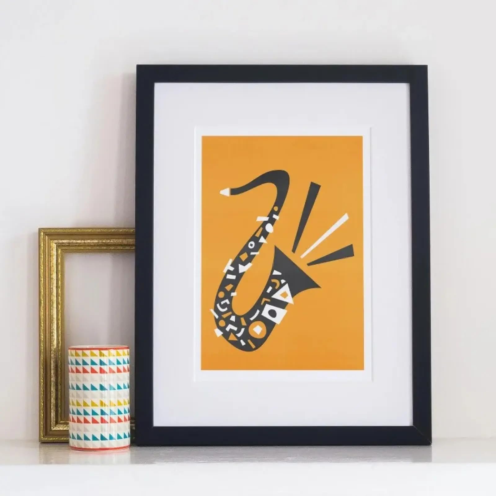 Poster di musica jazz retrò con strumenti musicali, stile minimalista di metà secolo, con chitarra, pianoforte e batteria, su tela, decorazione per amanti della musica, 70x100 cm, senza cornice.