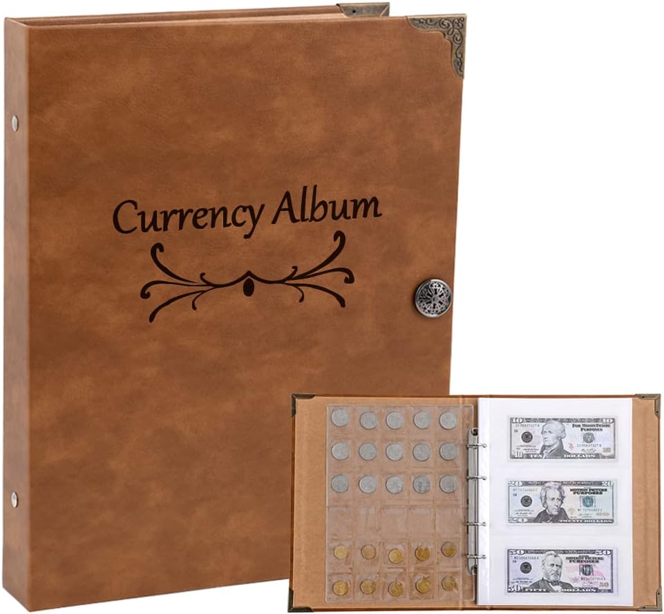 Jayen Currency Coin Album (150 Pockets Coin & 240 Pockets Banknote), Paper Money Collection Large Storage Book Supplies Holder Binder