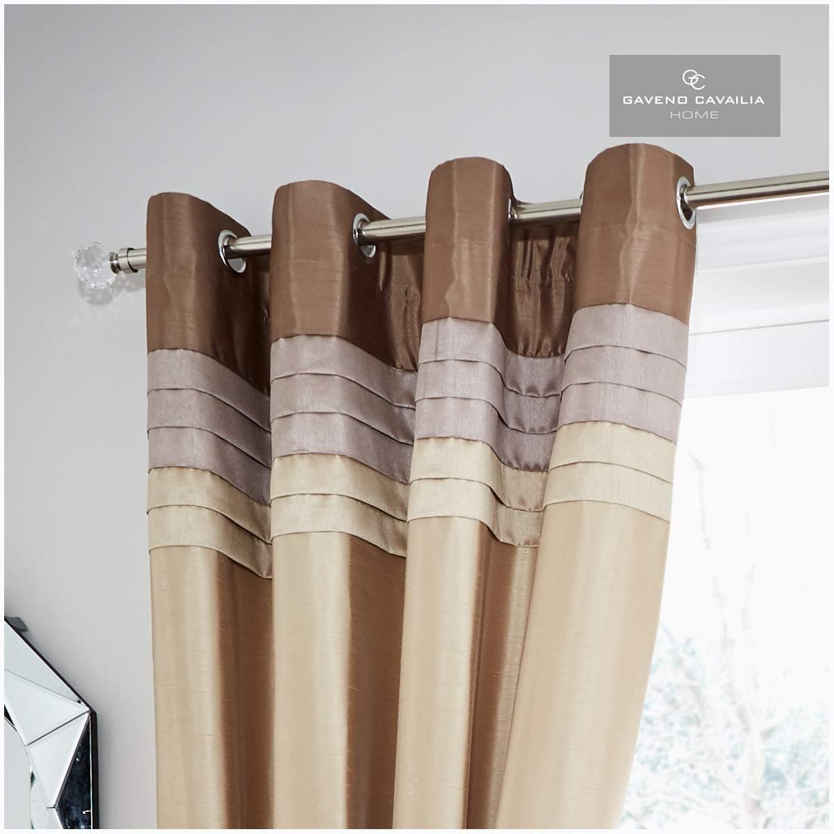 Gaveno Cavailia La Moda Eyelet Curtains Natural, 100% Polyester Luxury Ring Top Drapery with Matching Tie Backs - Image 3